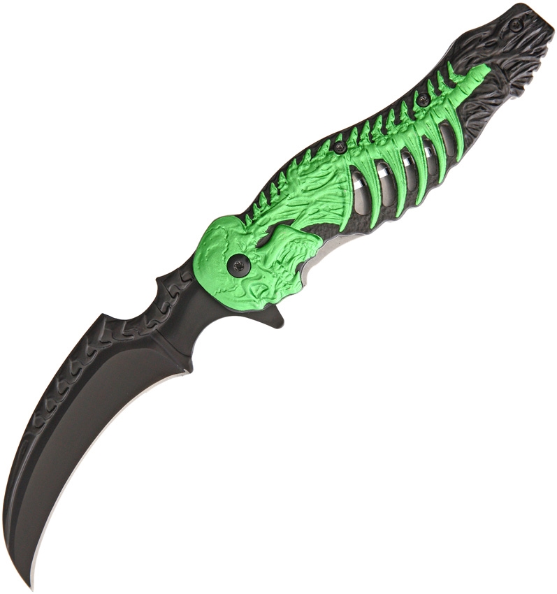 China Made CN300308GN Monster Skull Linerlock A/O Knife