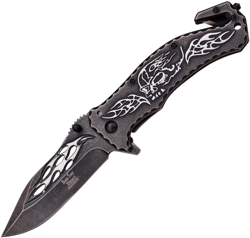 Dark Side DSA027SL Skull Framelock A/O Knife, Silver