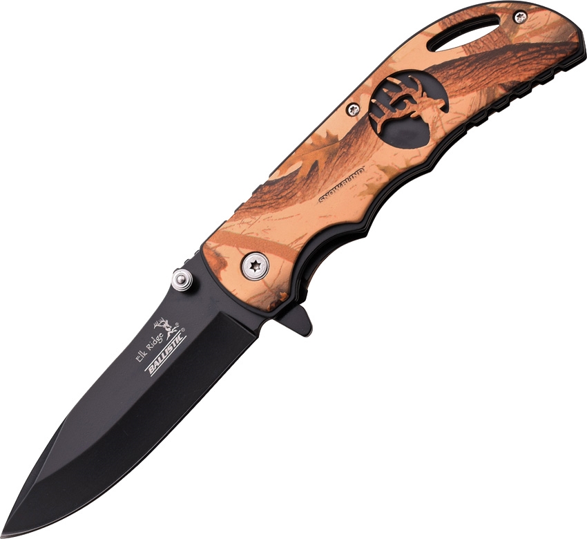 Elk Ridge ERA008BC Linerlock A/O Knife, Brown, Camo