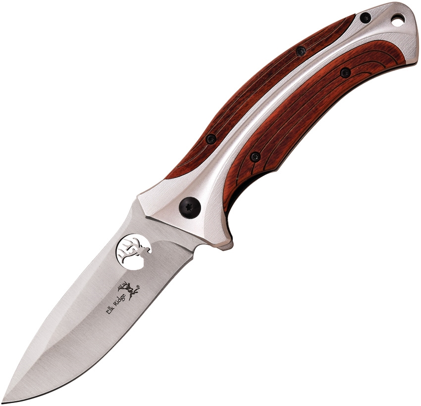 Elk Ridge ERA155SW Linerlock A/O Pakkawood Knife, Brown