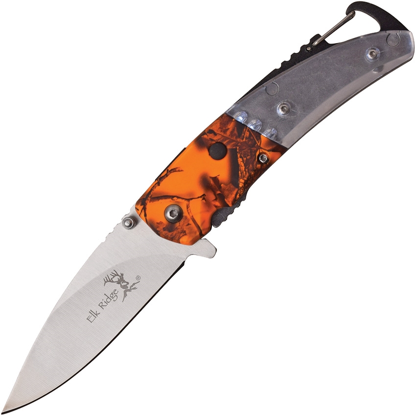 Elk Ridge ERA157OC LED Linerlock A/O Knife, Orange Camo