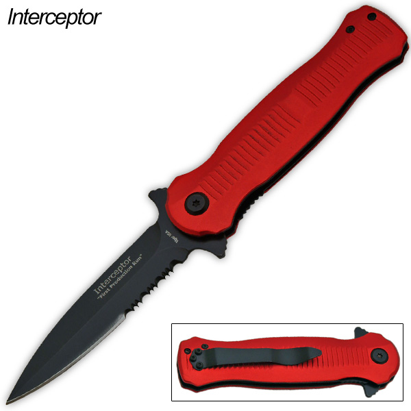 Interceptor-Action Packed Folding Knife, Red