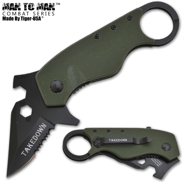 Man Kombat Tech Spring Assisted Knife, Green