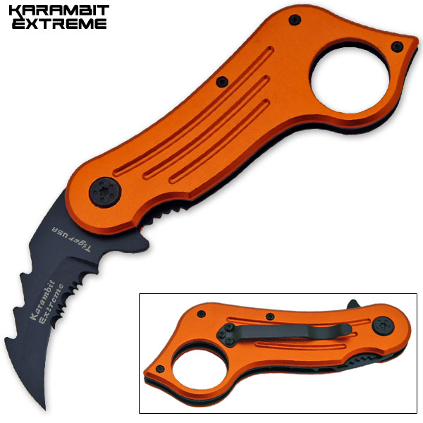 Mini Combat Karambit Spring Assisted Knife, Orange