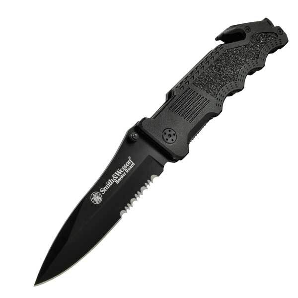 Smith & Wesson SWBG1S Border Guard 2, Black Alum. Handle, Combo Knife