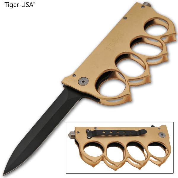 U.S. 1918 Gold Trench Knuckle Knife Spring Assisted Folder