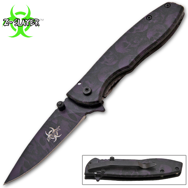 Z-Slayer Spring Assisted Knife, Purple Skulls